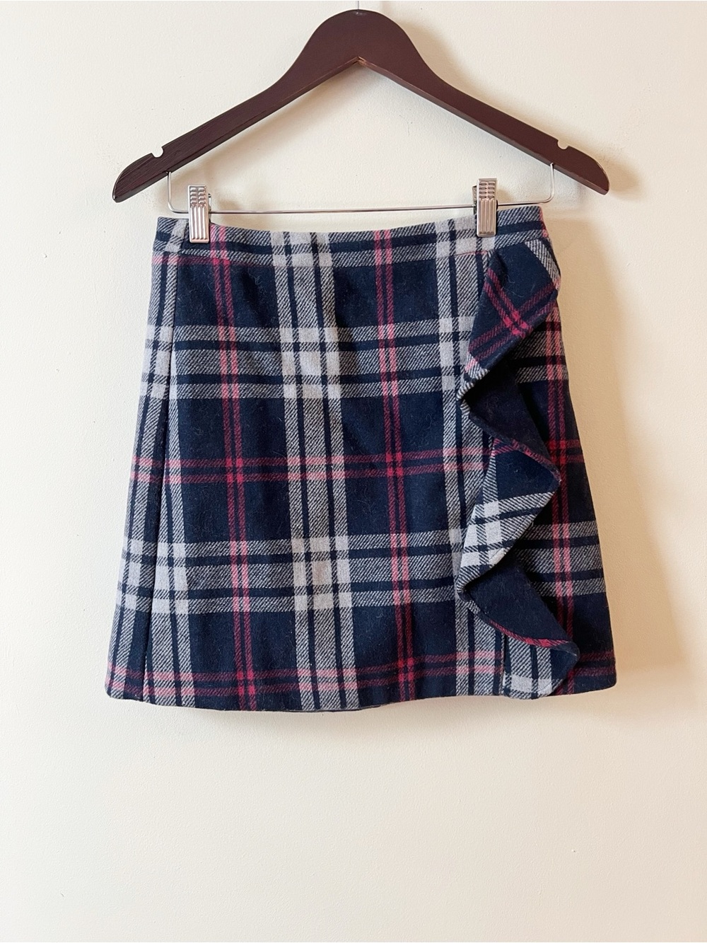 J. Crew Mercantile Ruffled Wool Blend Plaid Mini Skirt Size 0